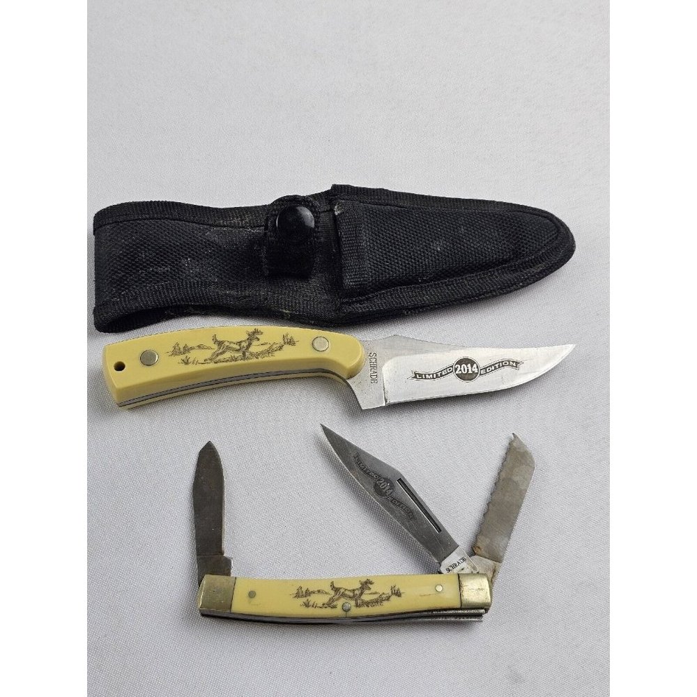Set Schrade  2014 Limited Edition Schrimshaw Deer/Buck 890TY & 1520TY W/Sheath